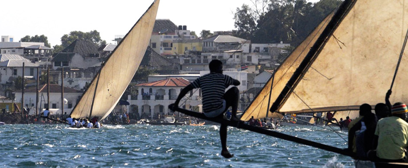 Sails and Dhows, in front of Lamu Old Town, Maulidi dhow race.